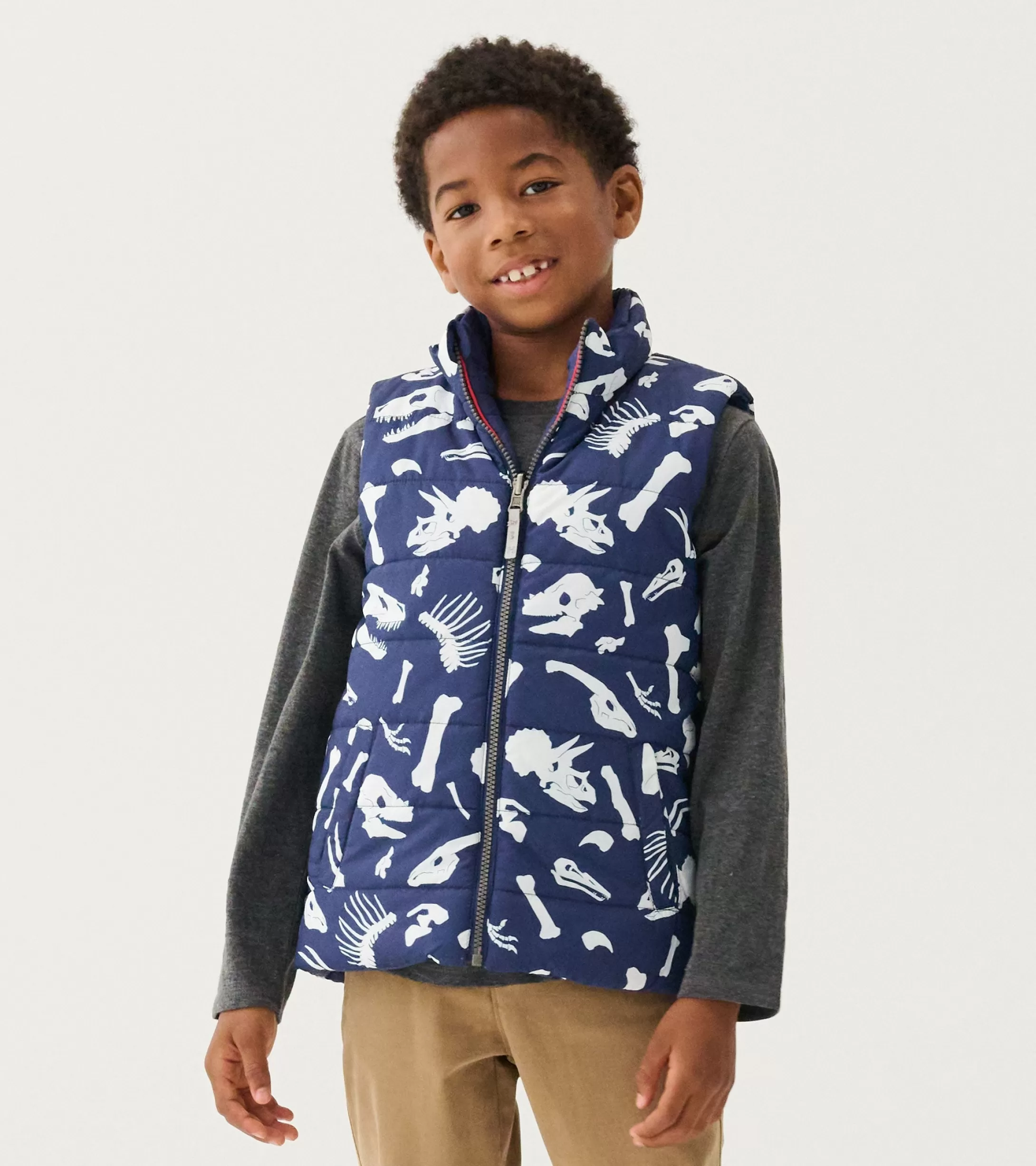 Hatley Boys Dino Fossils Reversible Quilted Vest New