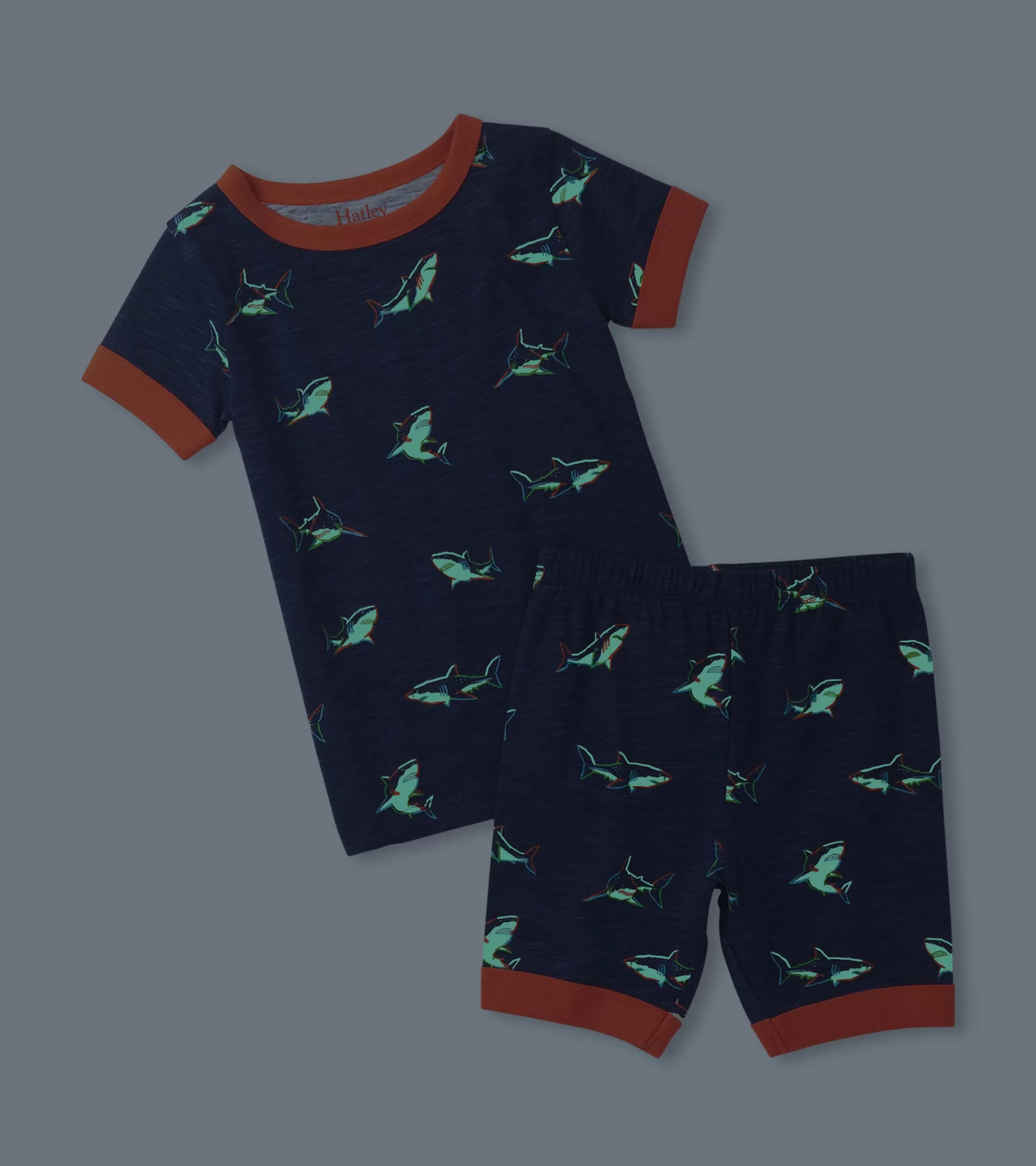 Hatley Boys Glow Sharks Short Pajama Set Flash Sale