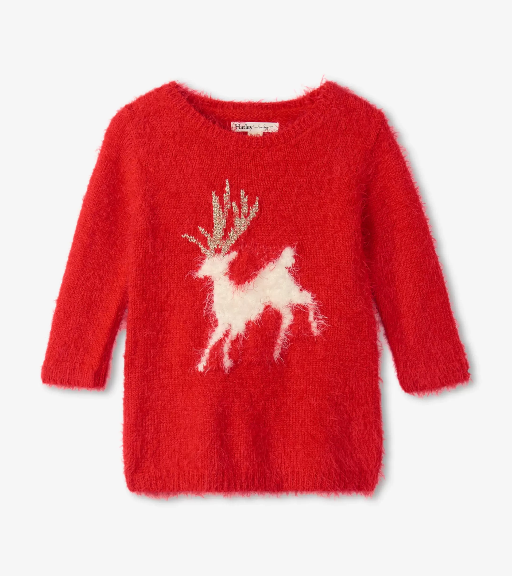 Hatley Christmas Reindeer Fuzzy Sweater Dress New