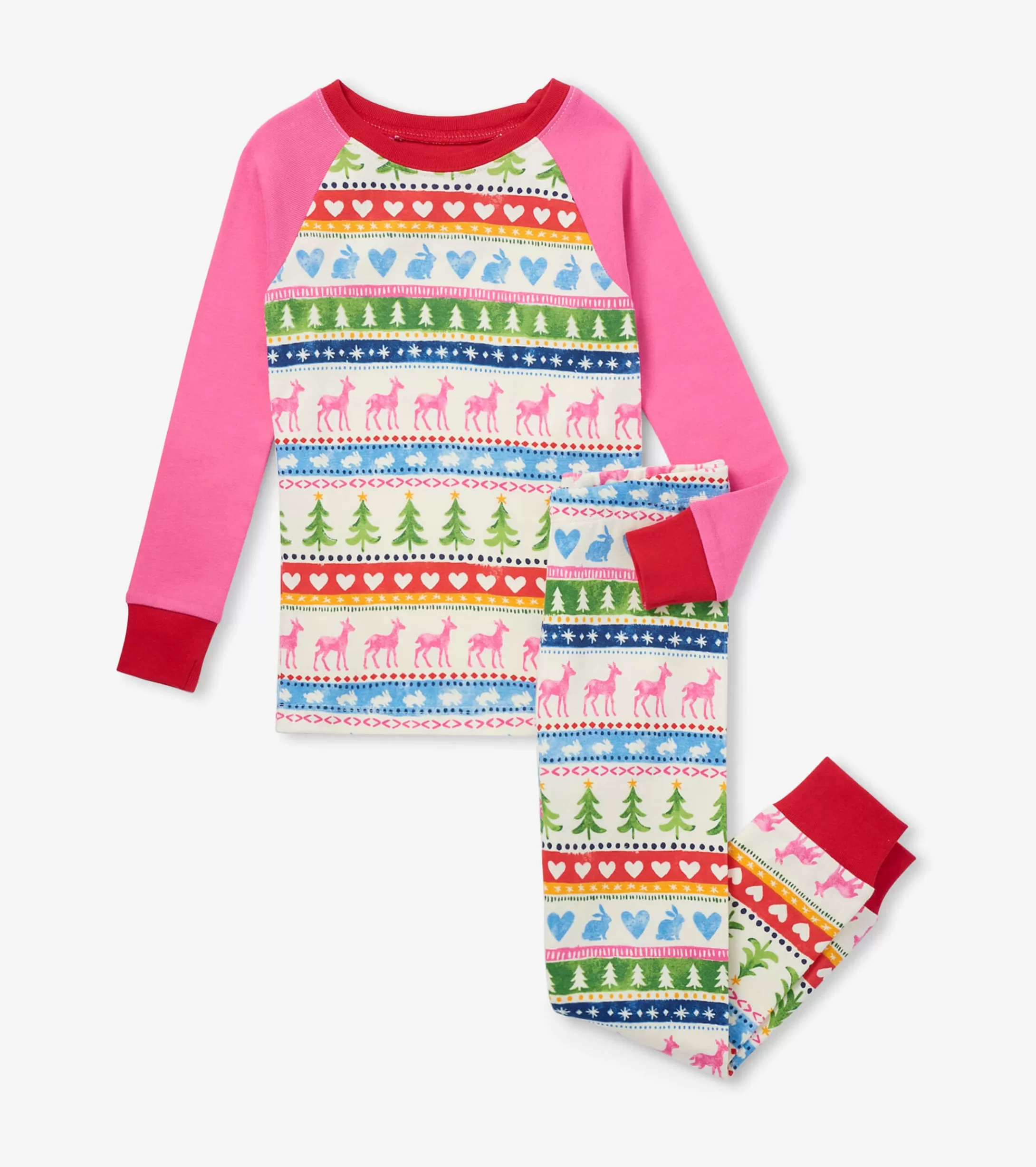 Hatley Cream Painted Fair Isle Raglan Kids Organic Cotton Pajama Set Hot