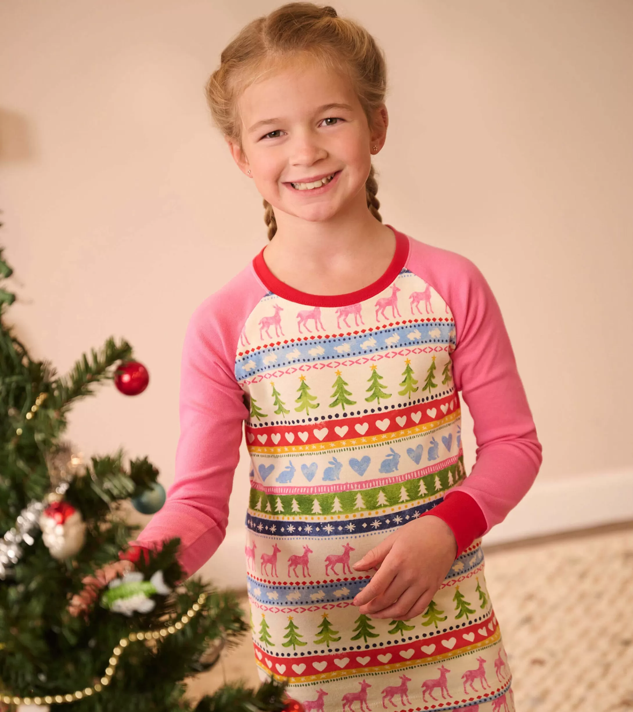 Hatley Cream Painted Fair Isle Raglan Kids Organic Cotton Pajama Set Hot