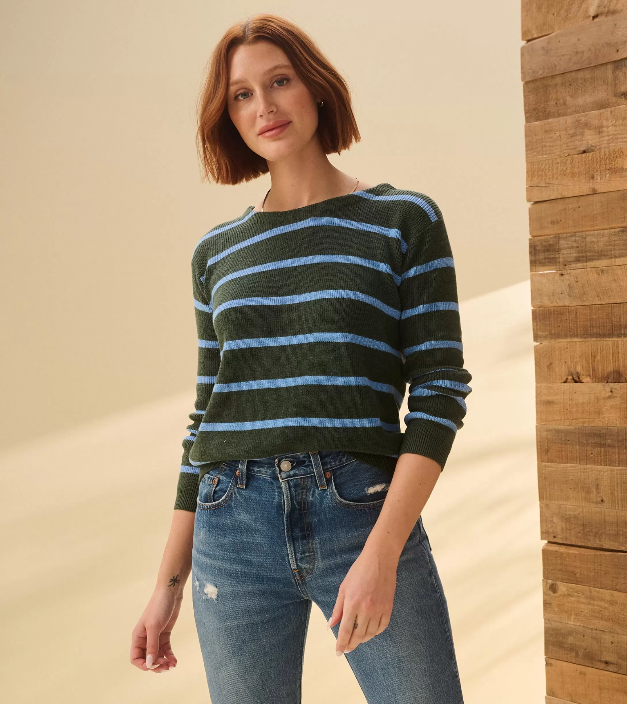 Hatley Devon Sweater - Teal Heather Stripes Discount