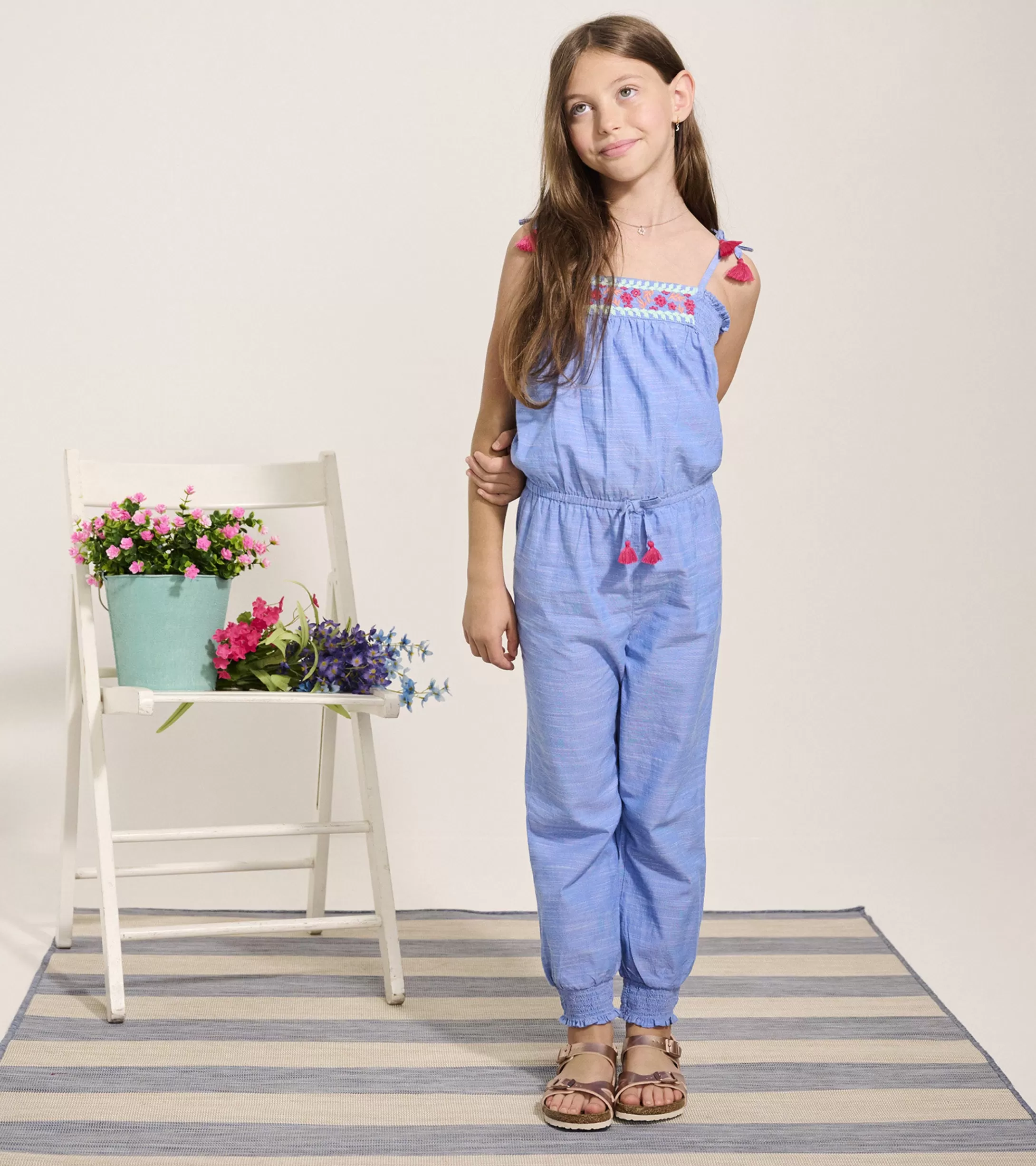 Hatley Girls Chambray Smocked Jumpsuit Discount