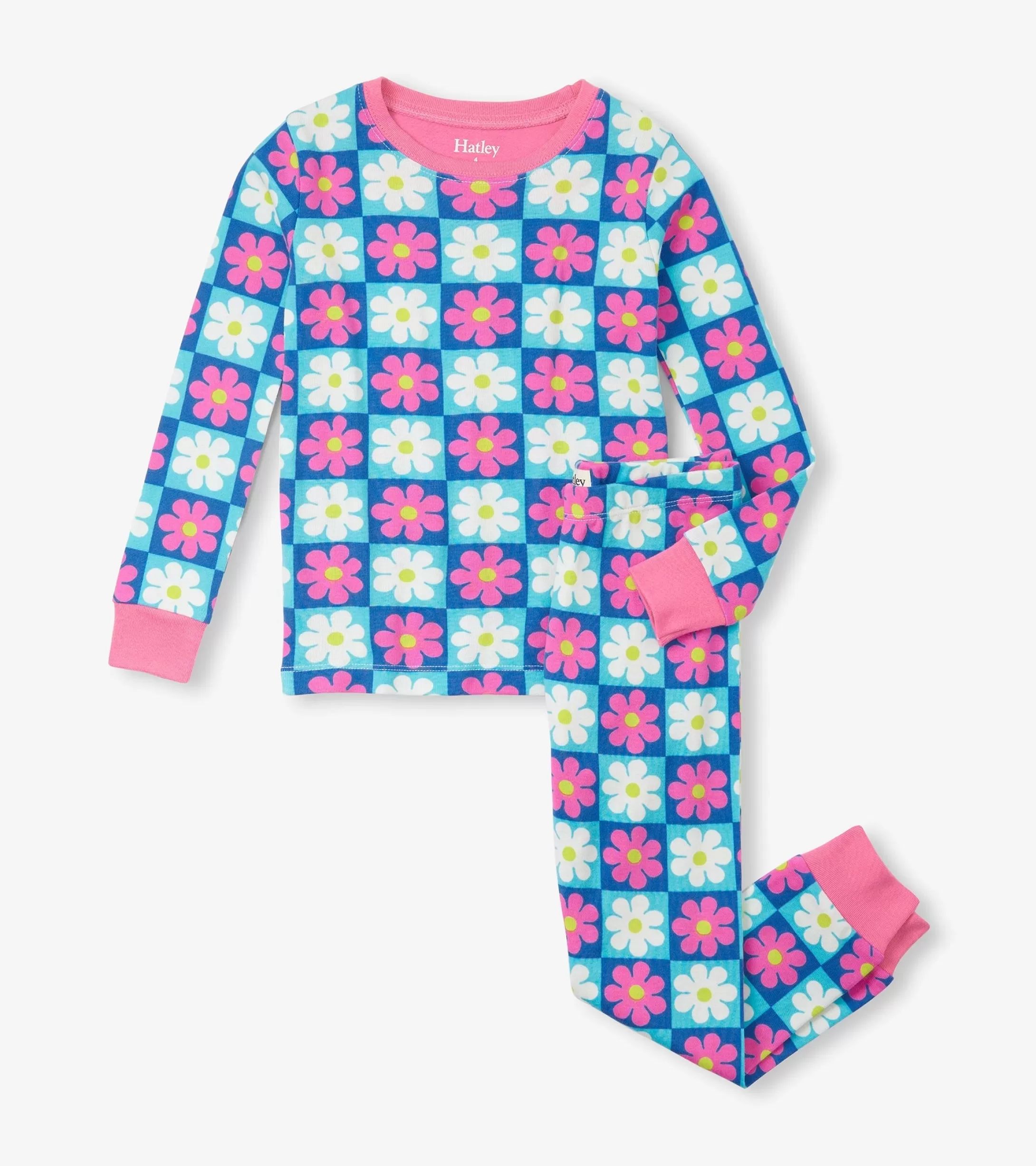 Hatley Girls Checkered Daisies Organic Cotton Pajama Set Fashion