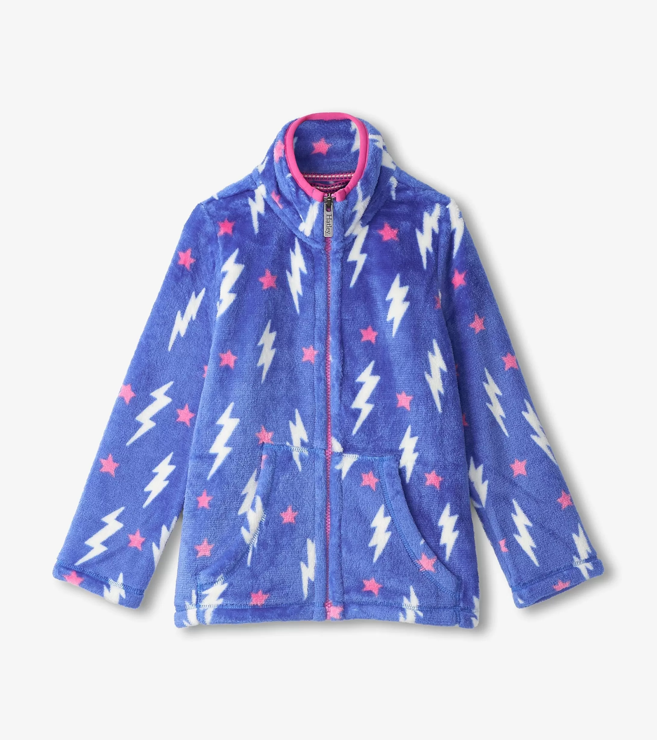 Hatley Girls Lightning Bolts Fuzzy Fleece Zip-Up Jacket New