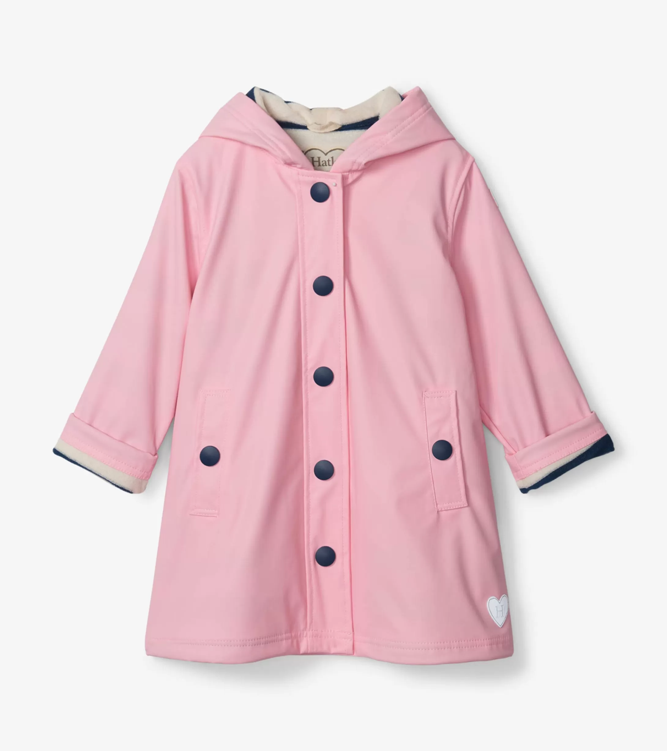 Hatley Girls Pink & Navy Button-Up Rain Jacket Hot