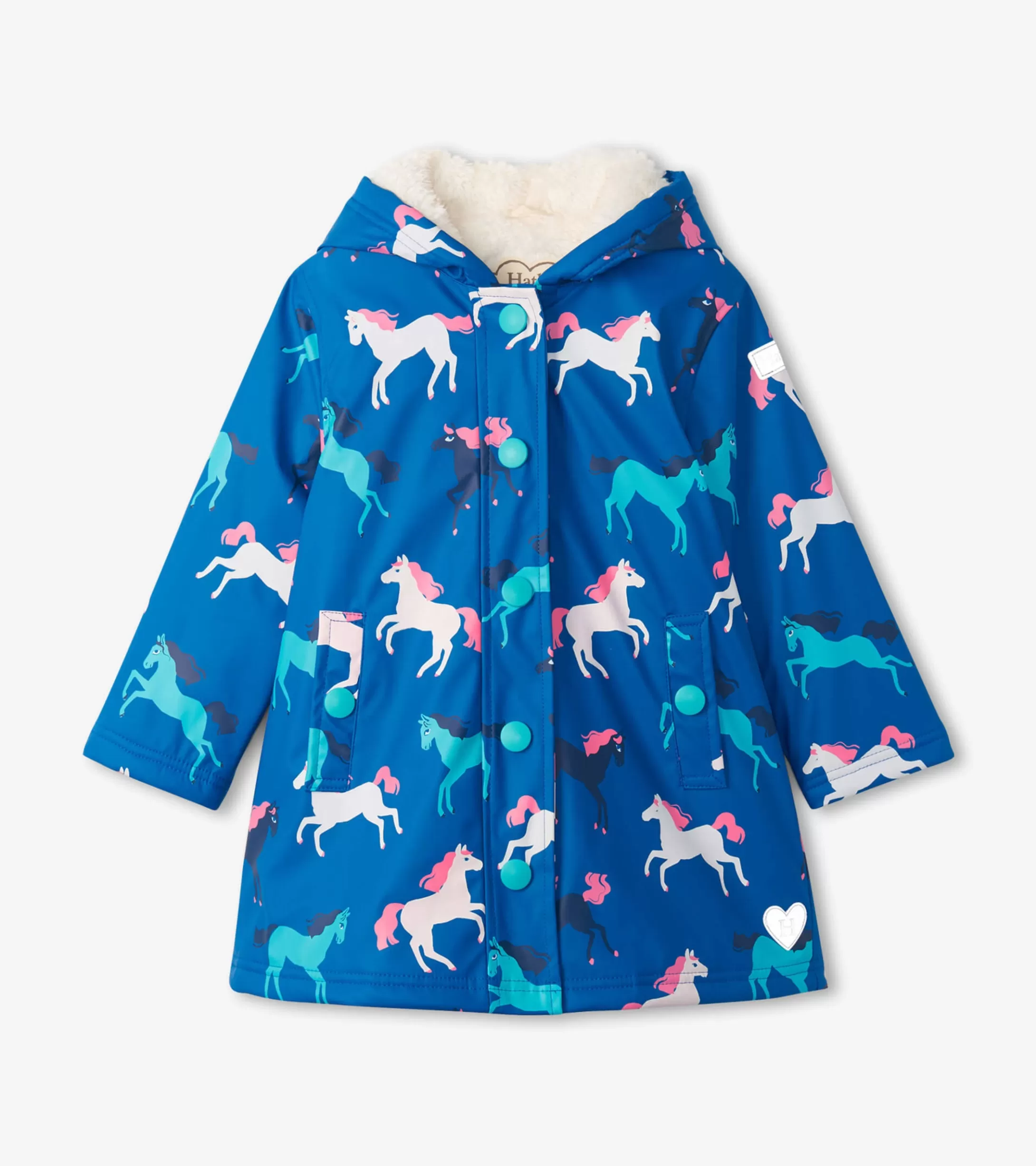 Hatley Girls Prancing Horses Colour Changing Sherpa Lined Button-Up Rain Jack Outlet