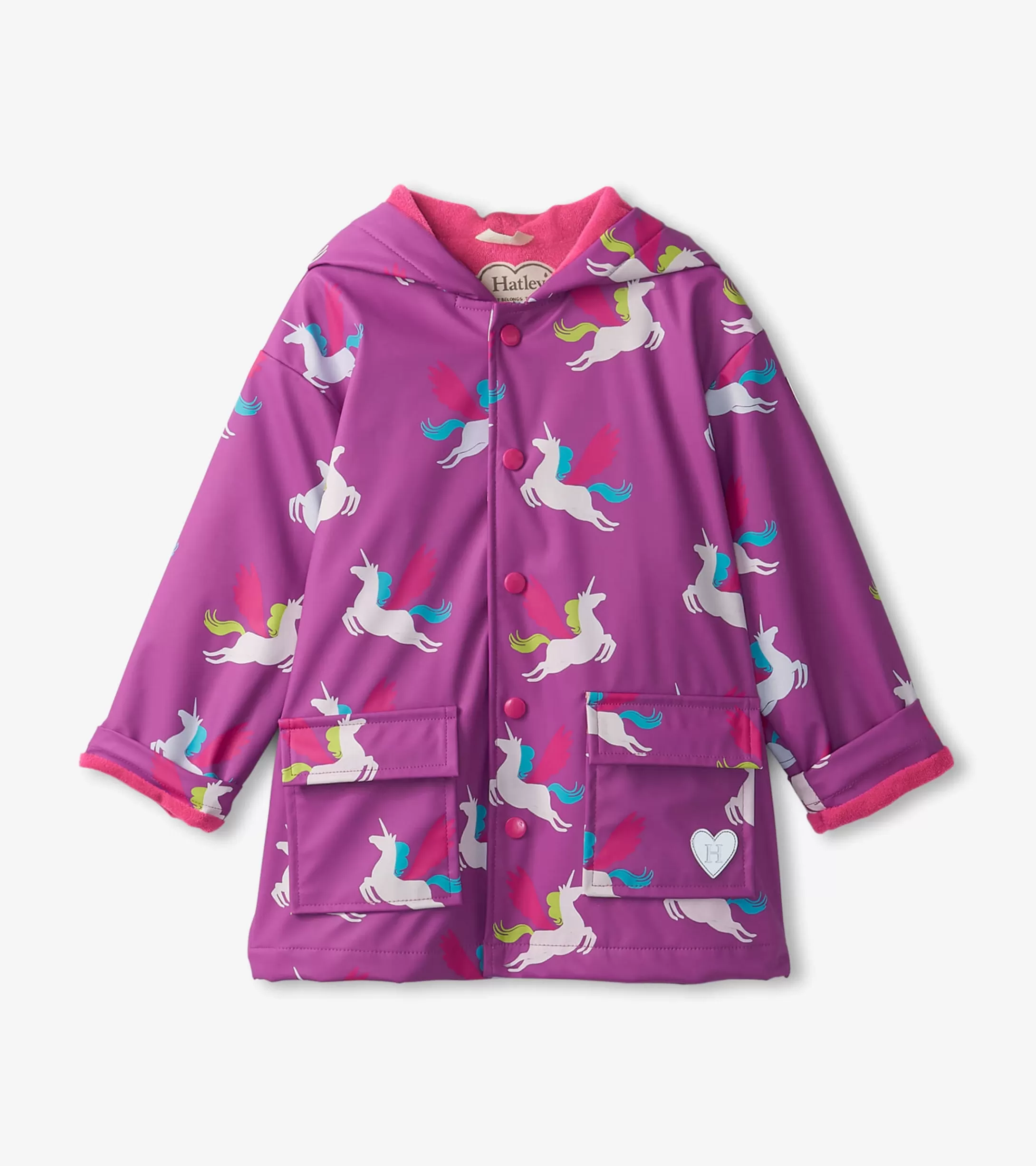 Hatley Girls Pretty Unicorn Colour Changing Button-Up Rain Jacket Hot