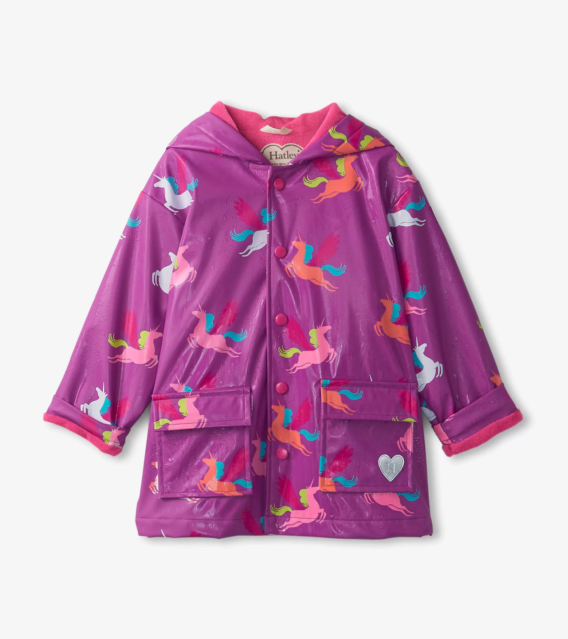 Hatley Girls Pretty Unicorn Colour Changing Button-Up Rain Jacket Hot