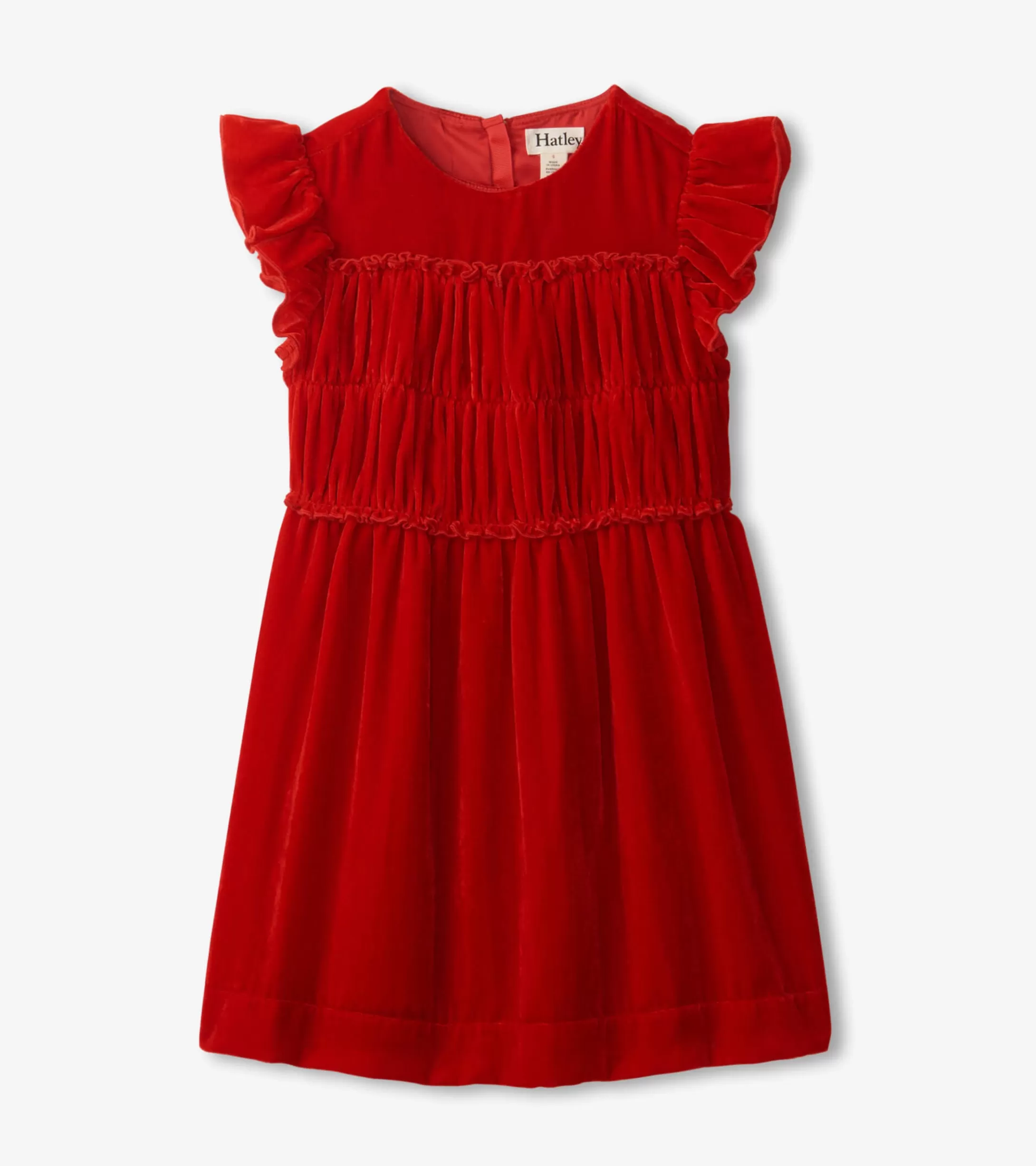 Hatley Girls Red Velvet Smocked Panel Dress Flash Sale