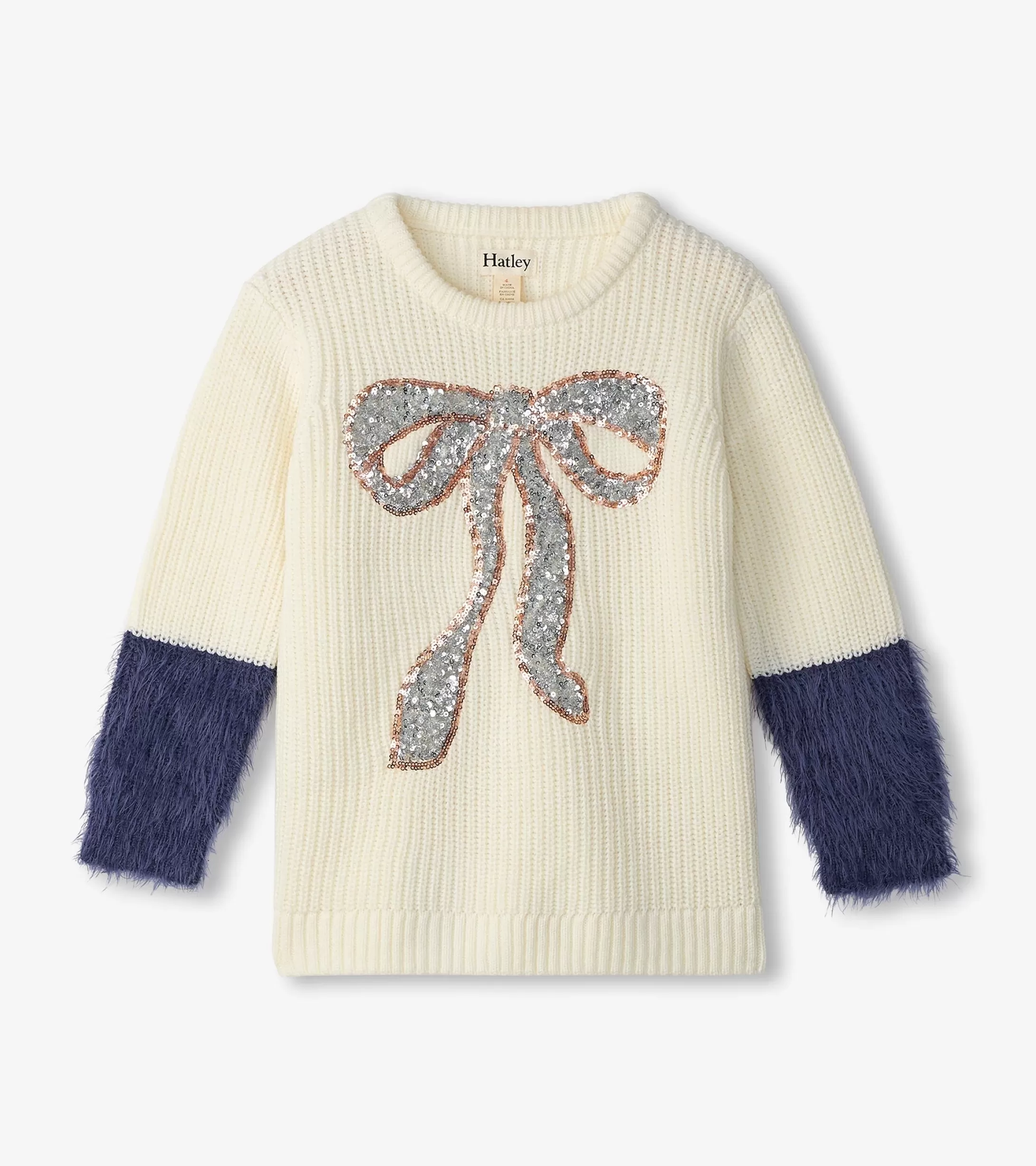 Hatley Girls Sequin Bow Fluffy Sleeve Sweater Shop