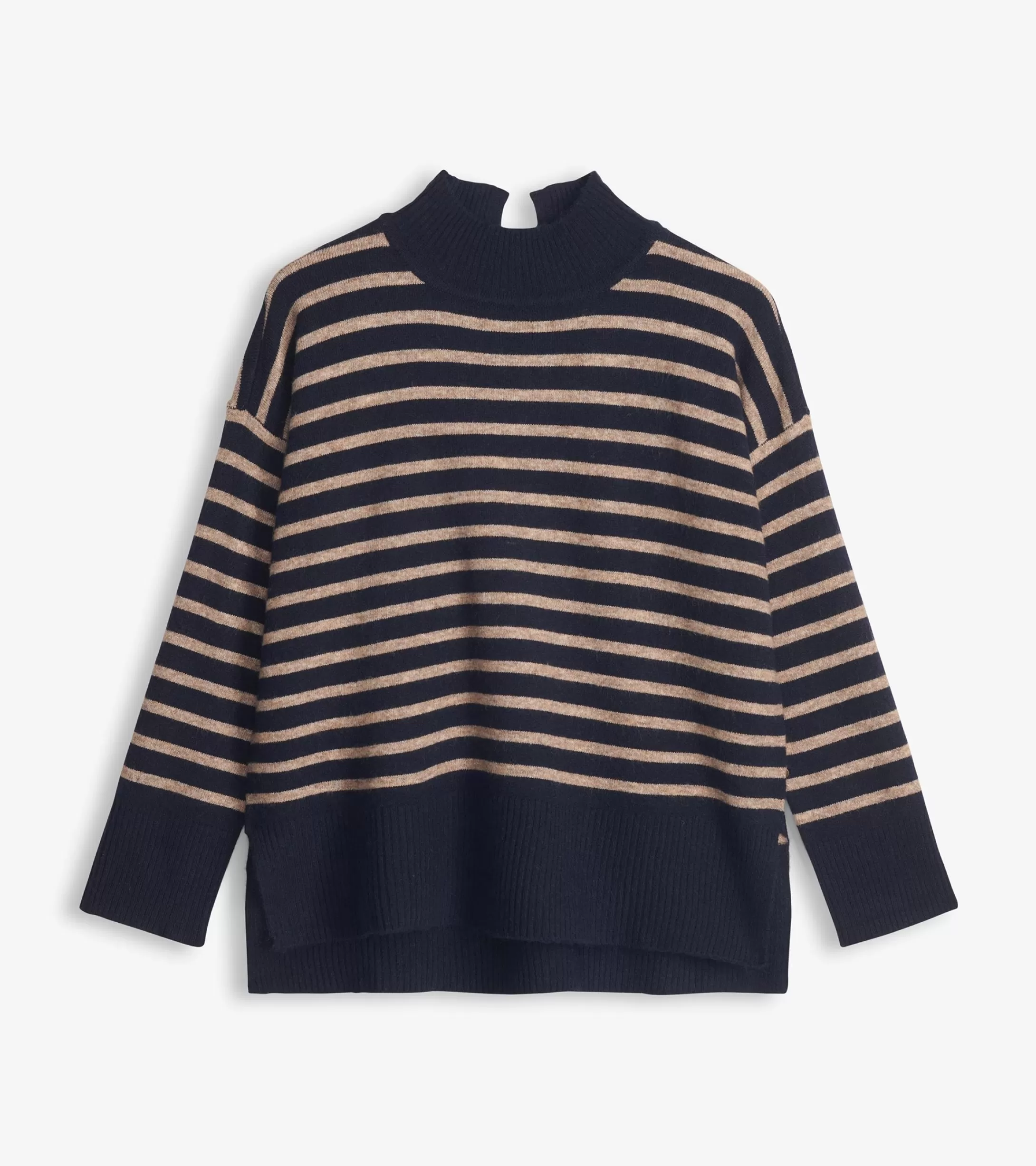 Hatley Mock Neck Tunic - Navy Taupe Stripes Online