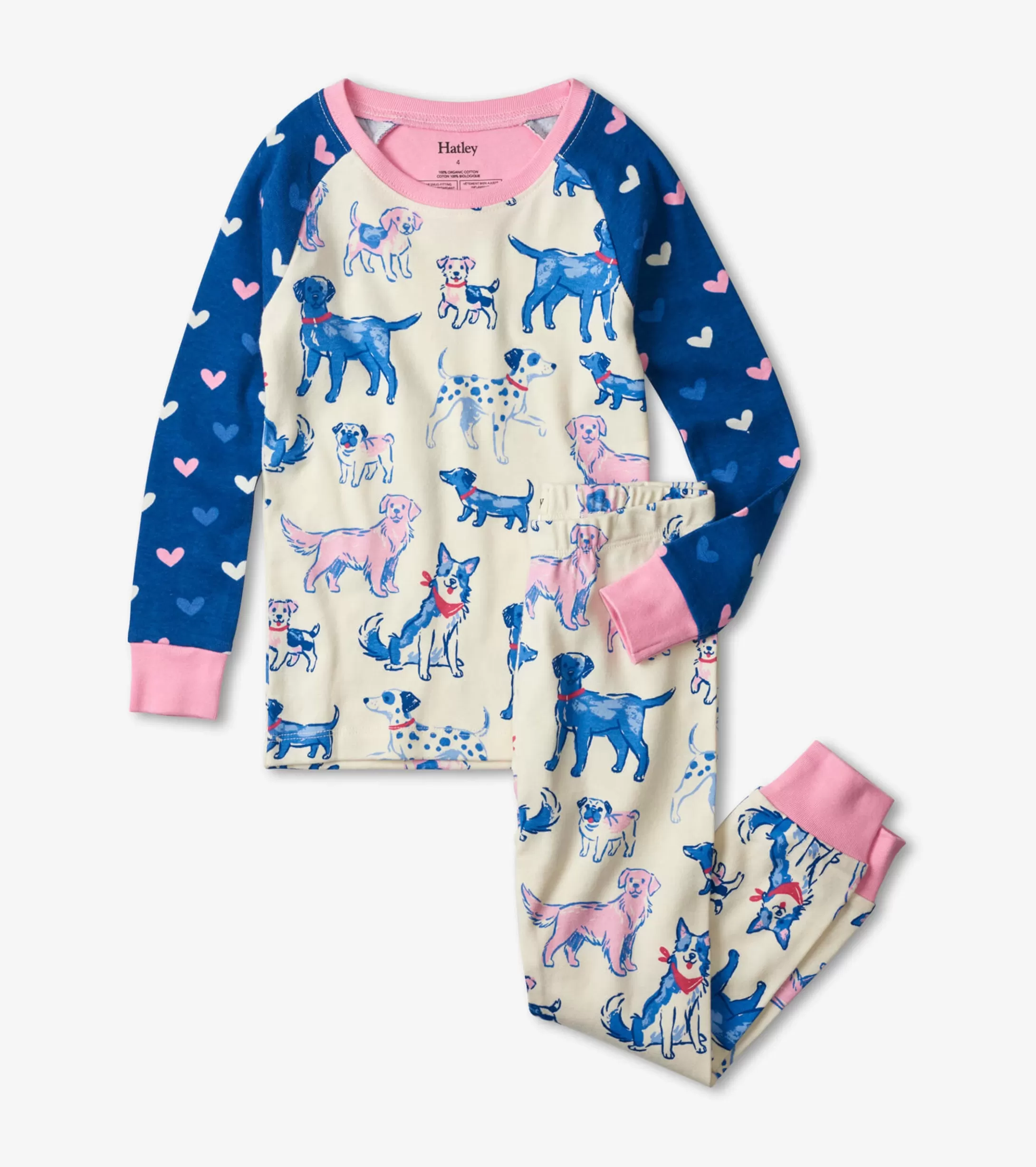 Hatley Pink Pups Organic Cotton Raglan Pajama Set Hot