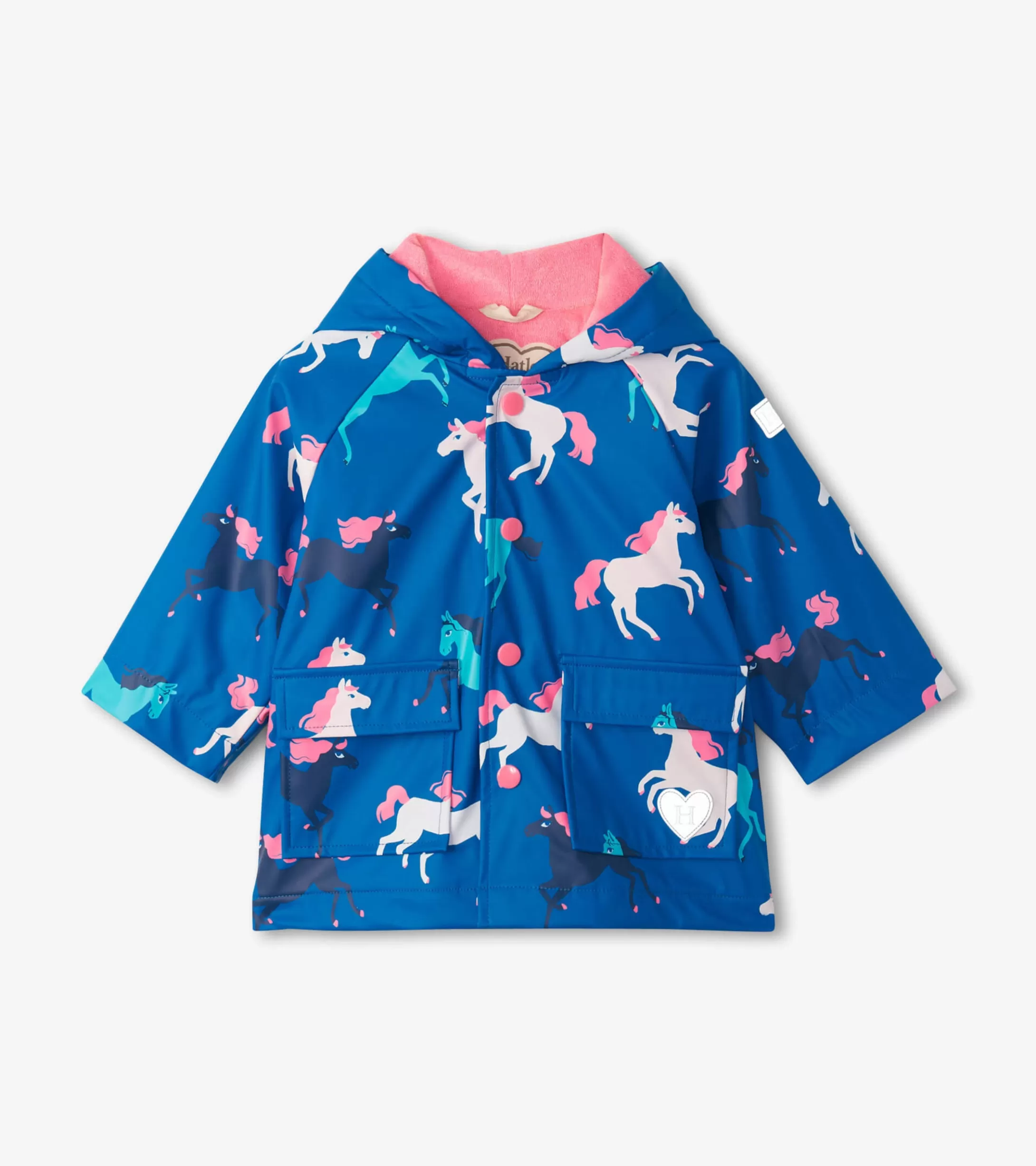 Hatley Prancing Horses Colour Changing Terry Lined Baby Rain Jacket Hot
