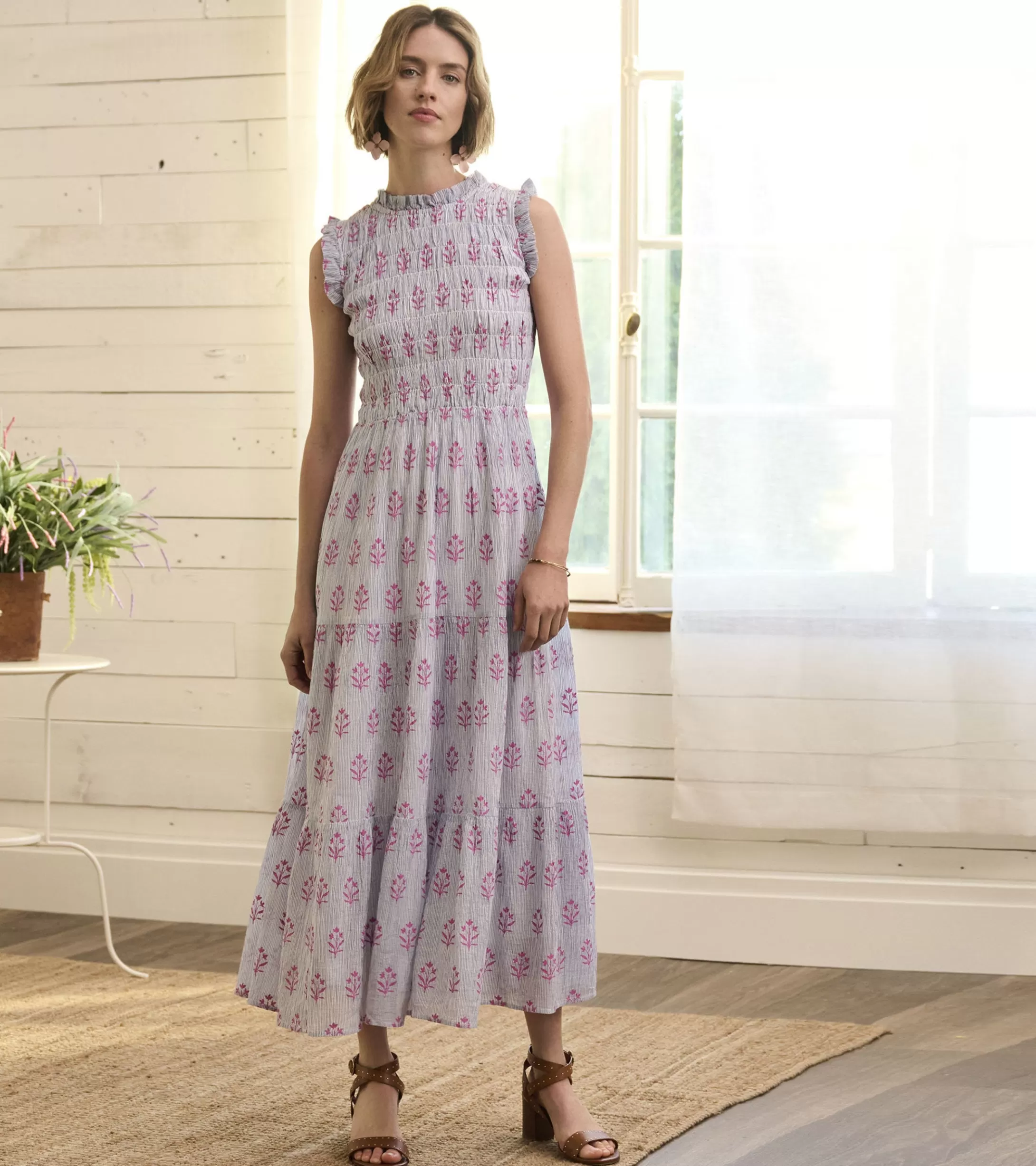 Hatley Smocked Maxi Dress - Wildflower Seersucker Hot